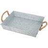 Mix Media Galvanized Tray  With Rope Handles, Gray