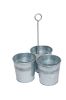 Galvanized Metal Cutlery Holder with Three Buckets and Ring Holder, Gray