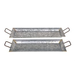 Decorative Metal Galvanized Trays - Set Of 2