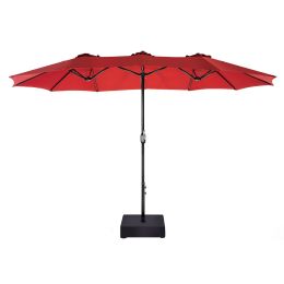 MEOOEM 15ft Patio Double-Sided Umbrella with Base Outdoor Extra Large Umbrella with Crank for Market Camping Swimming Pool, Red