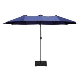 MEOOEM Patio Umbrella with Base 15ft Outdoor Market Double-Sided Extra Large Umbrella with Crank, Blue