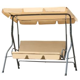 Outdoor 3 Person Patio Swing Seat with Adjustable Canopy for Patio, Garden, Poolside, Balcony -- Brown XH