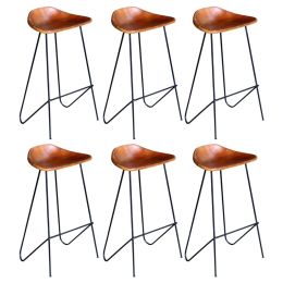 Bar Chairs 6 pcs Brown Real Leather (3x243304)