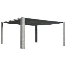 Gazebo with Sliding Roof Poly Rattan 157.4"x157.4"x78.7" Gray and Anthracite