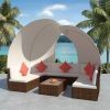 9 Piece Garden Lounge Set with Canopies Poly Rattan Brown