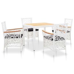 5 Piece Outdoor Dining Set Poly Rattan White