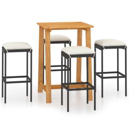 5 Piece Patio Bar Set with Cushions Black