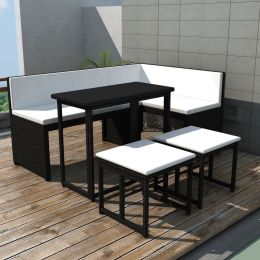 5 Piece Outdoor Dining Set Steel Poly Rattan Black