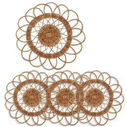 Set of 4 Round Rattan Placemat Dining Table Mats for Kitchen, Home DÃ©cor and Display (Sunflower Shape)