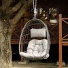 Indoor Outdoor Wicker Rattan Swing Chair Hammock chair Hanging Chair with Aluminum Frame and Grey Cushion Without Stand 265LBS Capacity