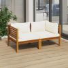 2-Seater Patio Sofa with Cream Cushion Solid Acacia Wood