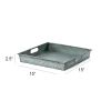 Square Galvanized Metal Tray With Handle, Gray