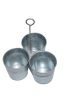 Galvanized Metal Cutlery Holder with Three Buckets and Ring Holder, Gray