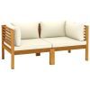 2-Seater Patio Sofa with Cream Cushion Solid Acacia Wood