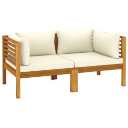 2-Seater Patio Sofa with Cream Cushion Solid Acacia Wood