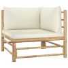 5 Piece Garden Lounge Set with Cream White Cushions Bamboo