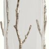 DunaWest Cylindrical Glass Lantern with Metal Branch Like Body, Medium, Silver