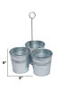 Galvanized Metal Cutlery Holder with Three Buckets and Ring Holder, Gray