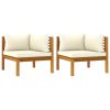 Corner Sofas 2 pcs with Cream White Cushions Solid Acacia Wood