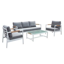 Aluminum Outdoor Patio Furniture Set, Modern Patio Conversation Sets, Outdoor Sectional Metal Sofa with 5 Inch Cushion and Coffee Table for Balcony, G