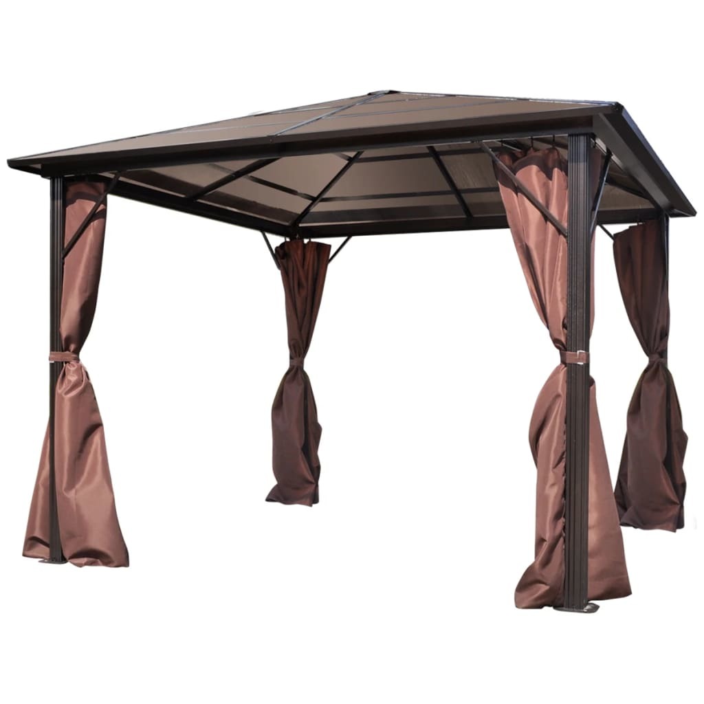 Gazebo with Curtain Brown Aluminum 10' x 10'