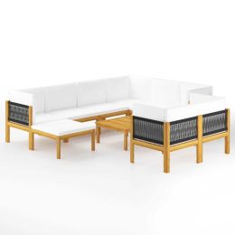 10 Piece Patio Lounge Set with Cushions Cream Solid Acacia Wood