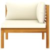 Corner Sofas 2 pcs with Cream White Cushions Solid Acacia Wood