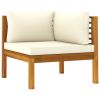 2-Seater Patio Sofa with Cream Cushion Solid Acacia Wood