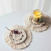 4 Pack Handmade Cotton Coasters Set Round Woven Braided Thick Macrame Table Hot Pads Mats Heat Resistant with Tassel for Office Home Kitchen Mugs and