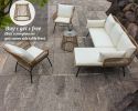 6PCS Outdoor Patio Balcony Natural Color Wicker Sofa Chair Set with Beige Cushion And Round Tempered Glass Table