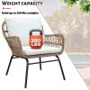 6PCS Outdoor Patio Balcony Natural Color Wicker Sofa Chair Set with Beige Cushion And Round Tempered Glass Table