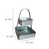 2 Tier Square Galvanized Metal Corrugated Tray with Arched Handle, Gray