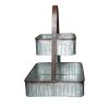 2 Tier Square Galvanized Metal Corrugated Tray with Arched Handle, Gray