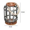 DunaWest Wooden Base Bellied Shape Industrial Hanging Galvanized Lantern with Rope Handle, Gray