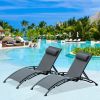 Outdoor Chaise Lounge Set of 2 Patio Recliner Chairs with Adjustable Backrest and Removable