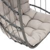 Indoor Outdoor Wicker Rattan Swing Chair Hammock chair Hanging Chair with Aluminum Frame and Grey Cushion Without Stand 265LBS Capacity