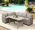 Patio Outdoor Furniture PE Rattan Wicker Conversation Set All-Weather Sectional Sofa Set with Table & Soft Cushions (Brown)