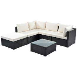 6-Piece Patio Furniture Set corner sofa set with thick removable cushions, PE Rattan Wicker, outdoor Garden Sectional Sofa Chair, removable Beige cush