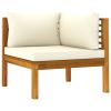 Corner Sofas 2 pcs with Cream White Cushions Solid Acacia Wood