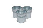 Galvanized Metal Cutlery Holder with Three Buckets and Ring Holder, Gray