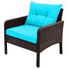 6-Piece Outdoor Patio PE Wicker Rattan Sofa Set Dining Table Set with Removable Cushions and Tempered Glass Tea Table for Backyard, Poolside, Deck