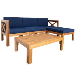 Outdoor Backyard Patio Wood 5-Piece Sectional Sofa Seating Group Set with Cushions