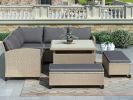 6-Piece Patio Furniture Set Outdoor Wicker Rattan Sectional Sofa with Table and Benches for Backyard, Garden, Poolside