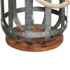 DunaWest Wooden Base Bellied Shape Industrial Hanging Galvanized Lantern with Rope Handle, Gray