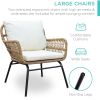 6PCS Outdoor Patio Balcony Natural Color Wicker Sofa Chair Set with Beige Cushion And Round Tempered Glass Table