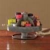 Benzara Galvanized Lazy Susan Organizer With 6 Pockets, Gray