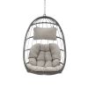 Indoor Outdoor Wicker Rattan Swing Chair Hammock chair Hanging Chair with Aluminum Frame and Grey Cushion Without Stand 265LBS Capacity