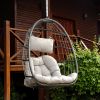 Indoor Outdoor Wicker Rattan Swing Chair Hammock chair Hanging Chair with Aluminum Frame and Grey Cushion Without Stand 265LBS Capacity