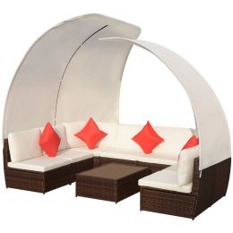 9 Piece Garden Lounge Set with Canopies Poly Rattan Brown