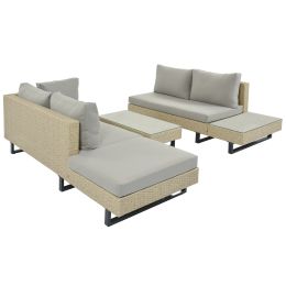 3-piece Outdoor Wicker Sofa Patio Furniture Set, L-shaped Corner Sofa, Water And UV Protected, Two Glass Table, Adjustable Feet And 3.1" Thicker Cushi